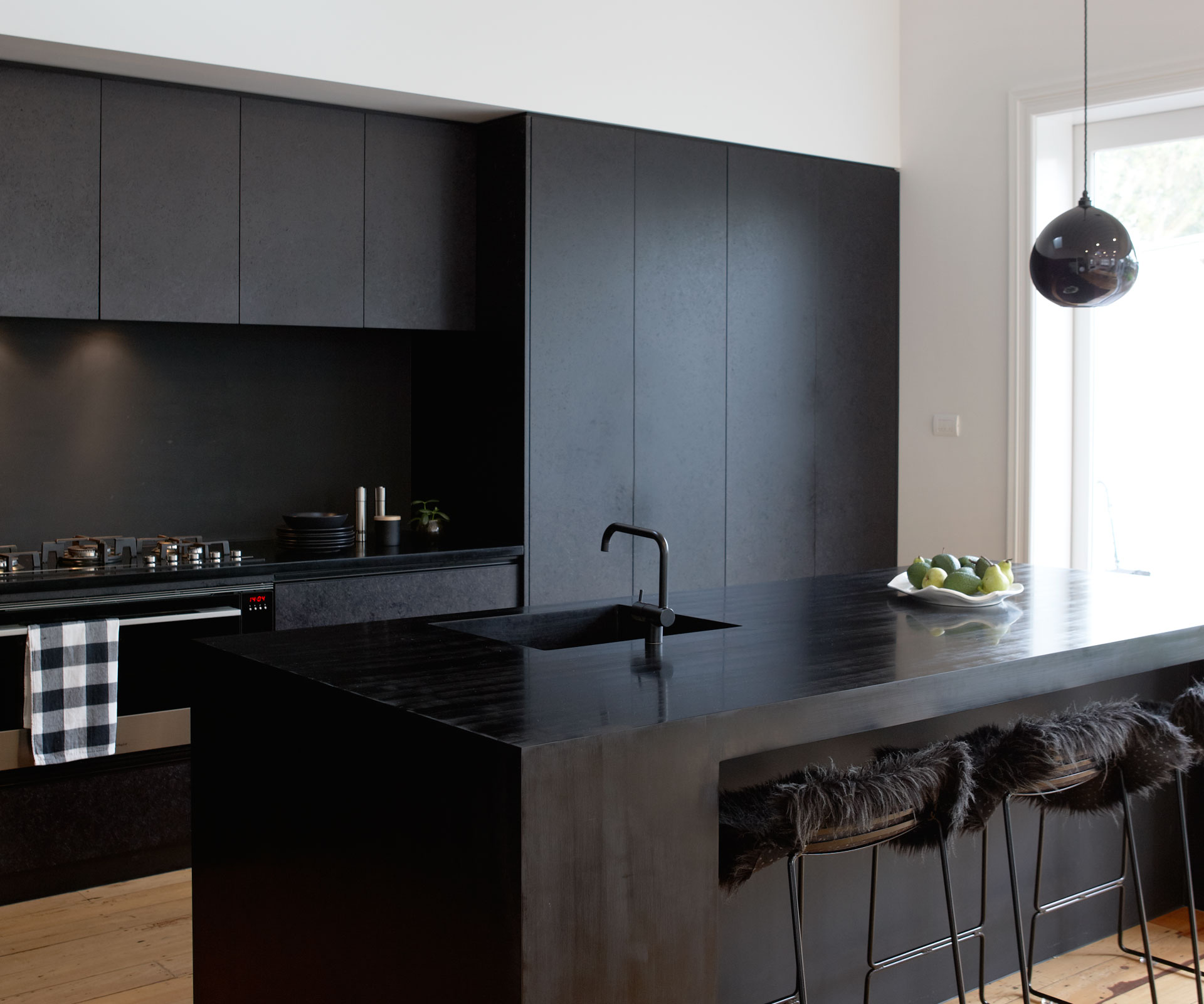 black kitchen living room